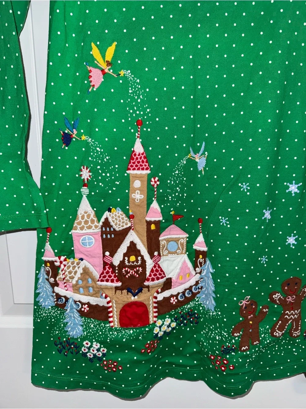 Girls' Green Holiday Castle Appliqué Long-Sleeve Dress